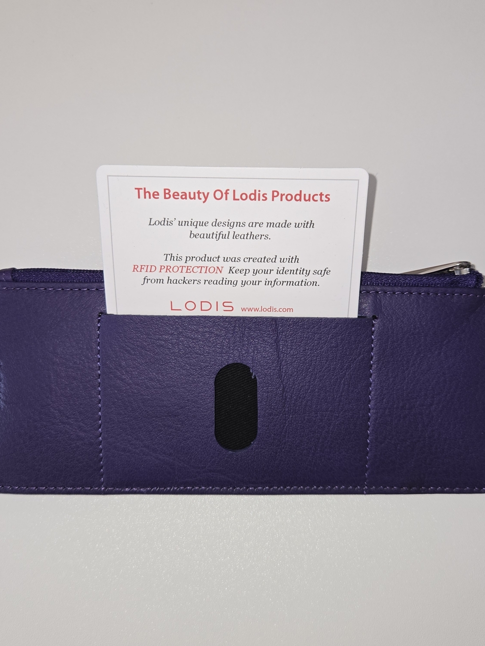 Lodis RFID Purple Leather Slim Wallet Card Holder Zip Pocket New - Picture 7 of 12